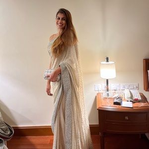 Meena Bazaar silver sequins saree